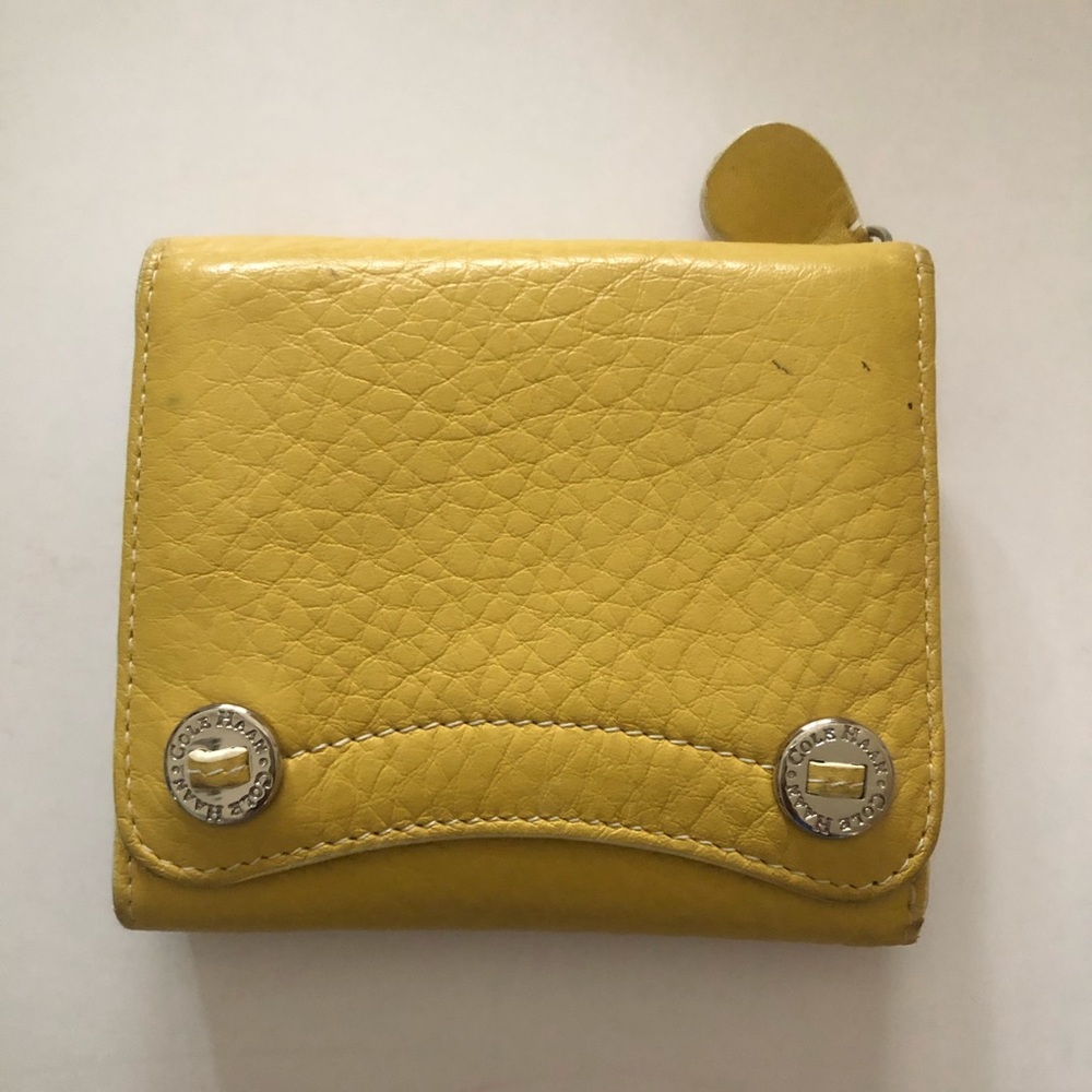 Cole Haan yellow leather trifold wallet